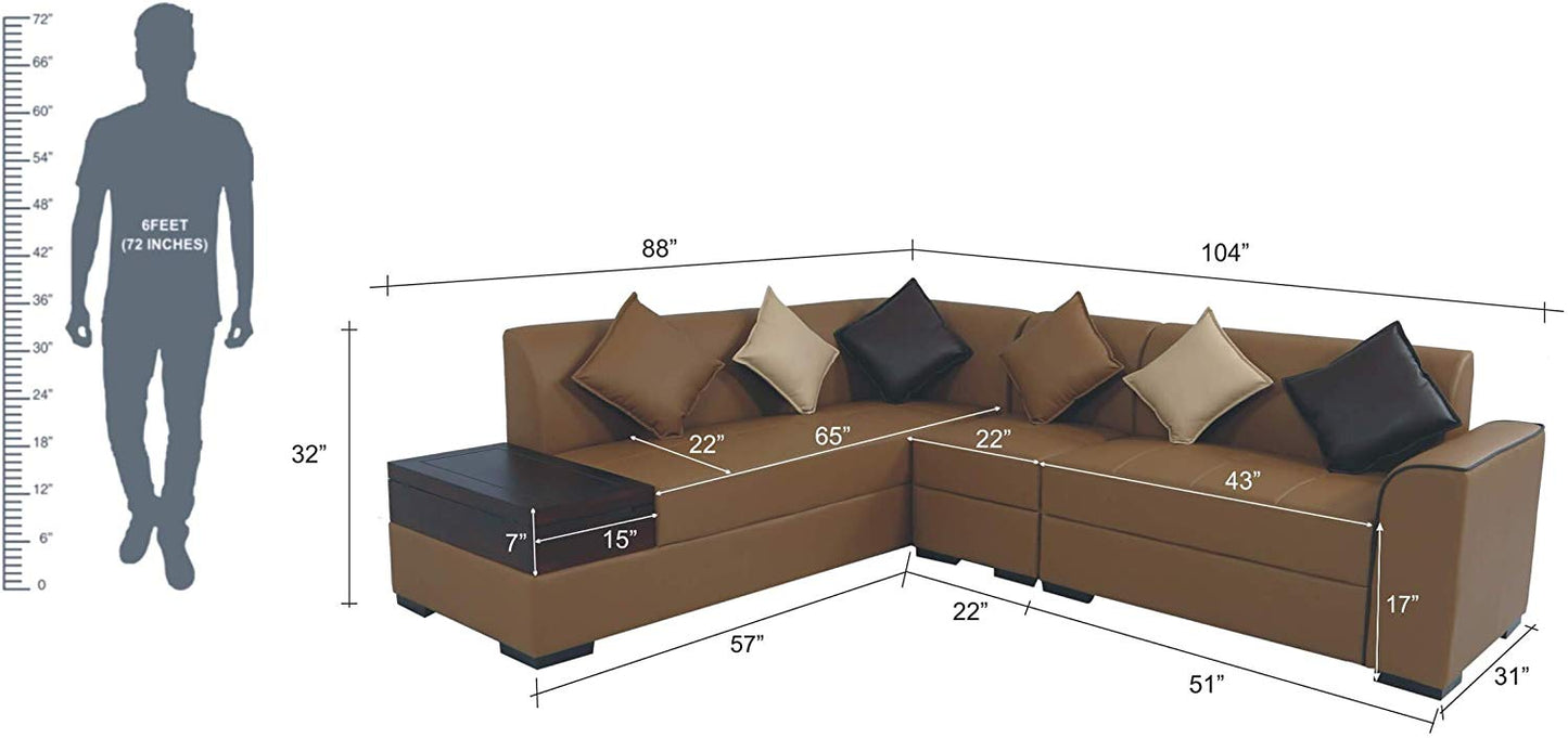 L Shape Sofa Set:- Rome 6 Seater Fabric Sofa Set (Tan Brown)
