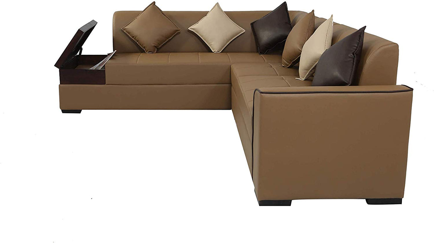 L Shape Sofa Set:- Rome 6 Seater Fabric Sofa Set (Tan Brown)