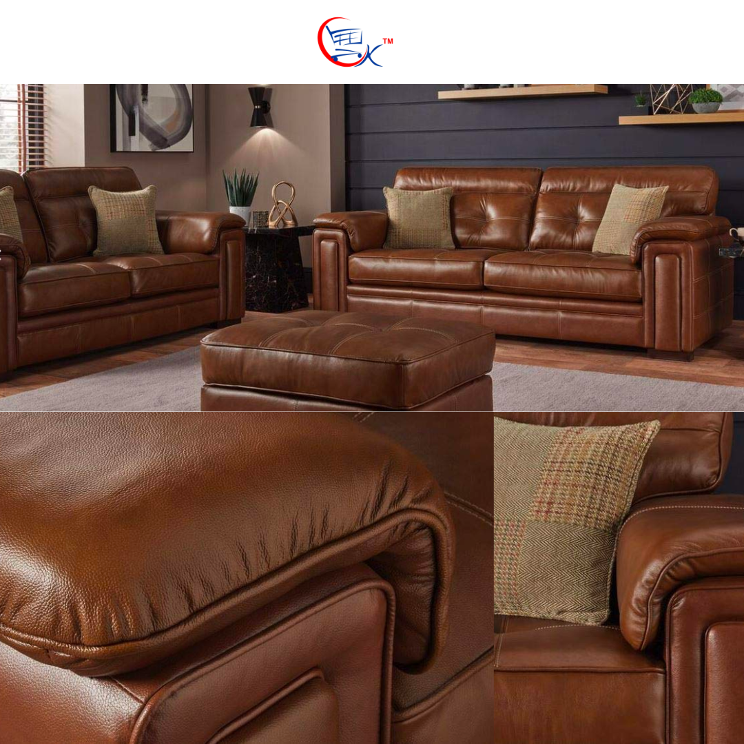 6 Seater Sofa Set:- Large Corner Leatherette Sofa Set (Ultra Brown)