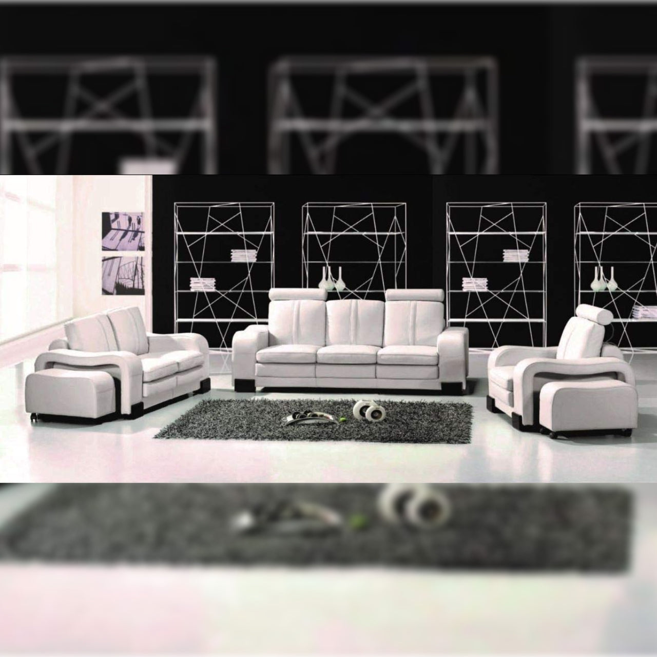 6 Seater Sofa Set- Ryga (3+2+1) Leatherette Sofa Set ( White & Black)