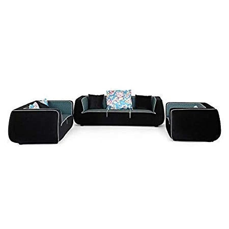 6 Seater Sofa Set Leonard Wood Fabric Sofa Set, Standard, (Black)