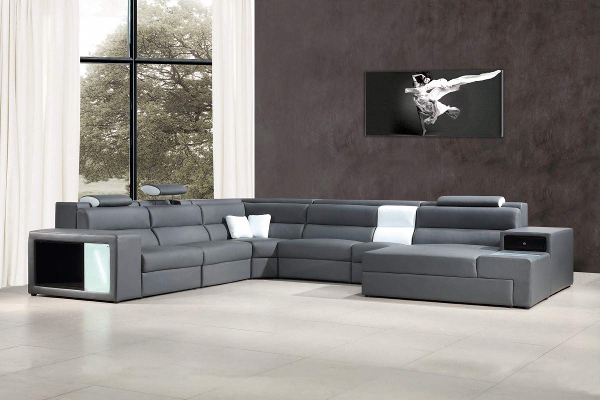 6 Seater Sofa Set:- Sectional Bonded Leatherette Sofa Set (Grey)