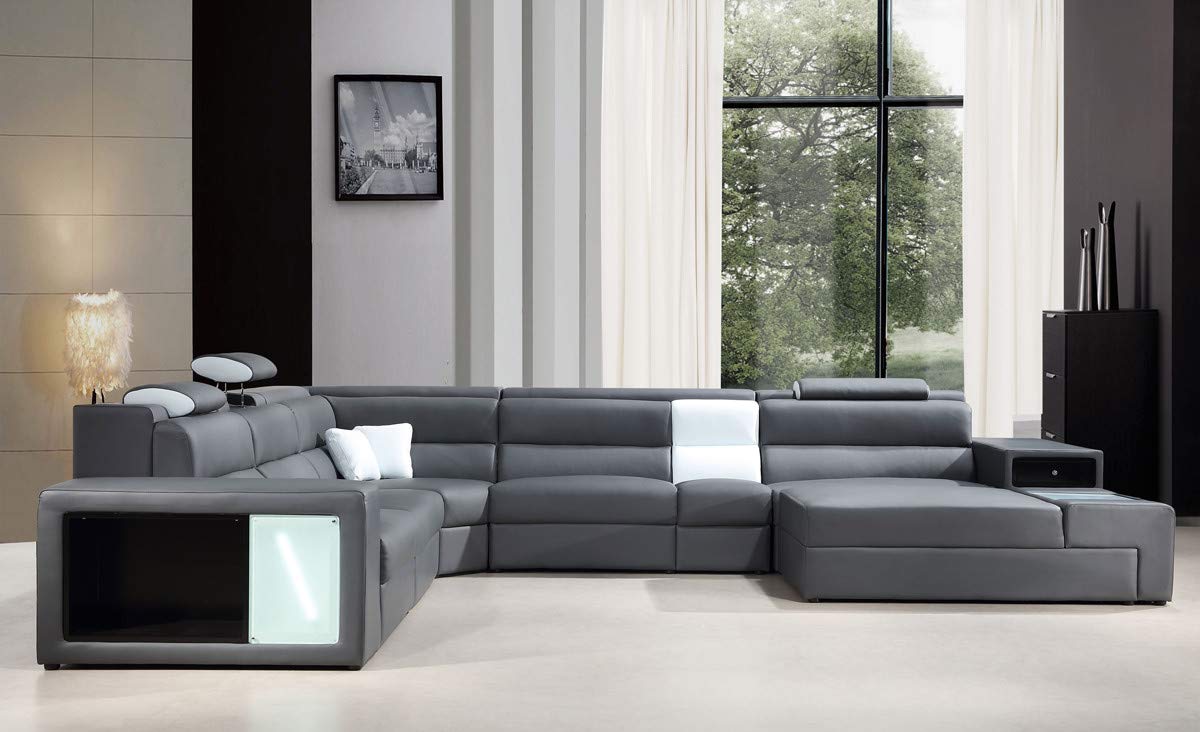6 Seater Sofa Set:- Sectional Bonded Leatherette Sofa Set (Grey)