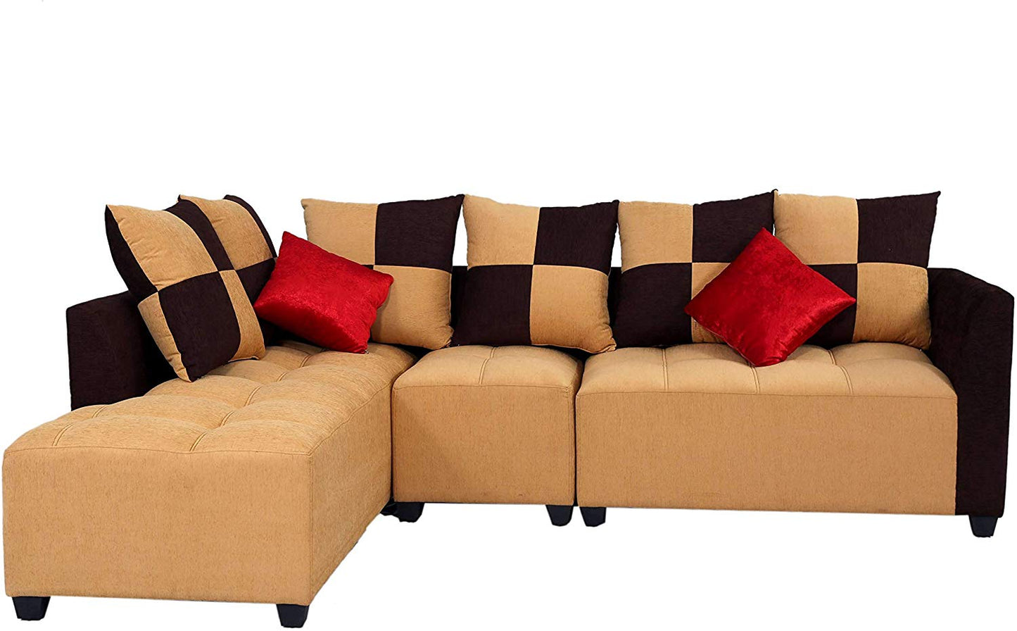 L Shape Sofa Set:- Daisuke Fabric Sofa Set (Beige & Brown)