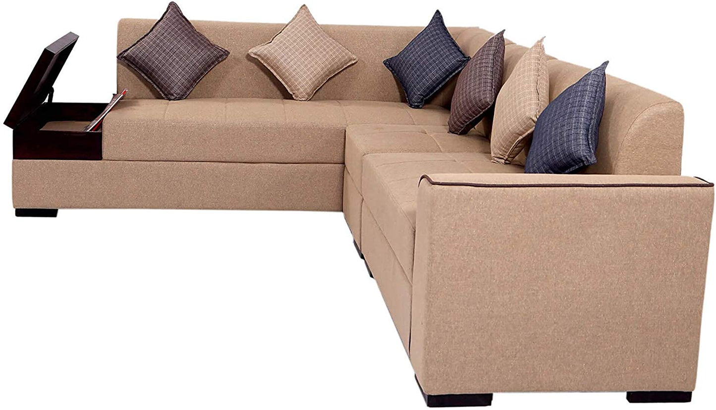 L Shape Sofa Set:- Rome 6 Seater Fabric Sofa Set (Tan Brown)