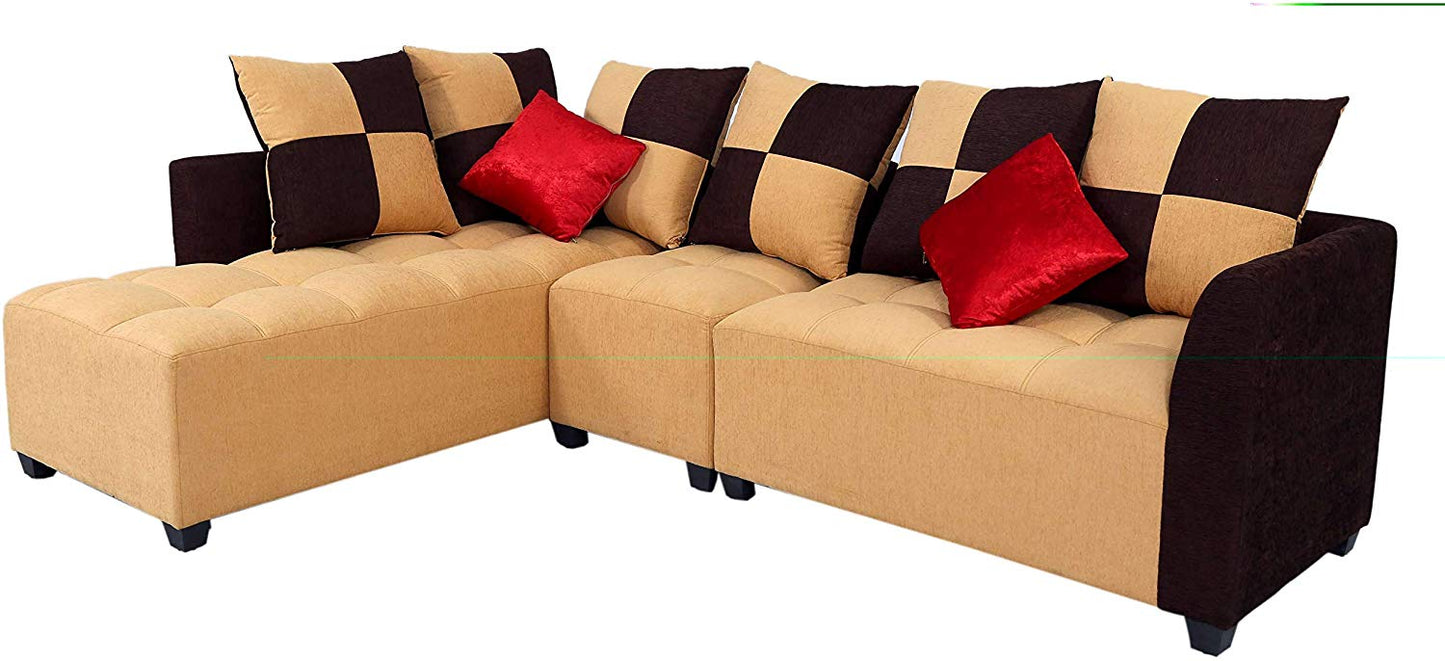 L Shape Sofa Set:- Daisuke Fabric Sofa Set (Beige & Brown)