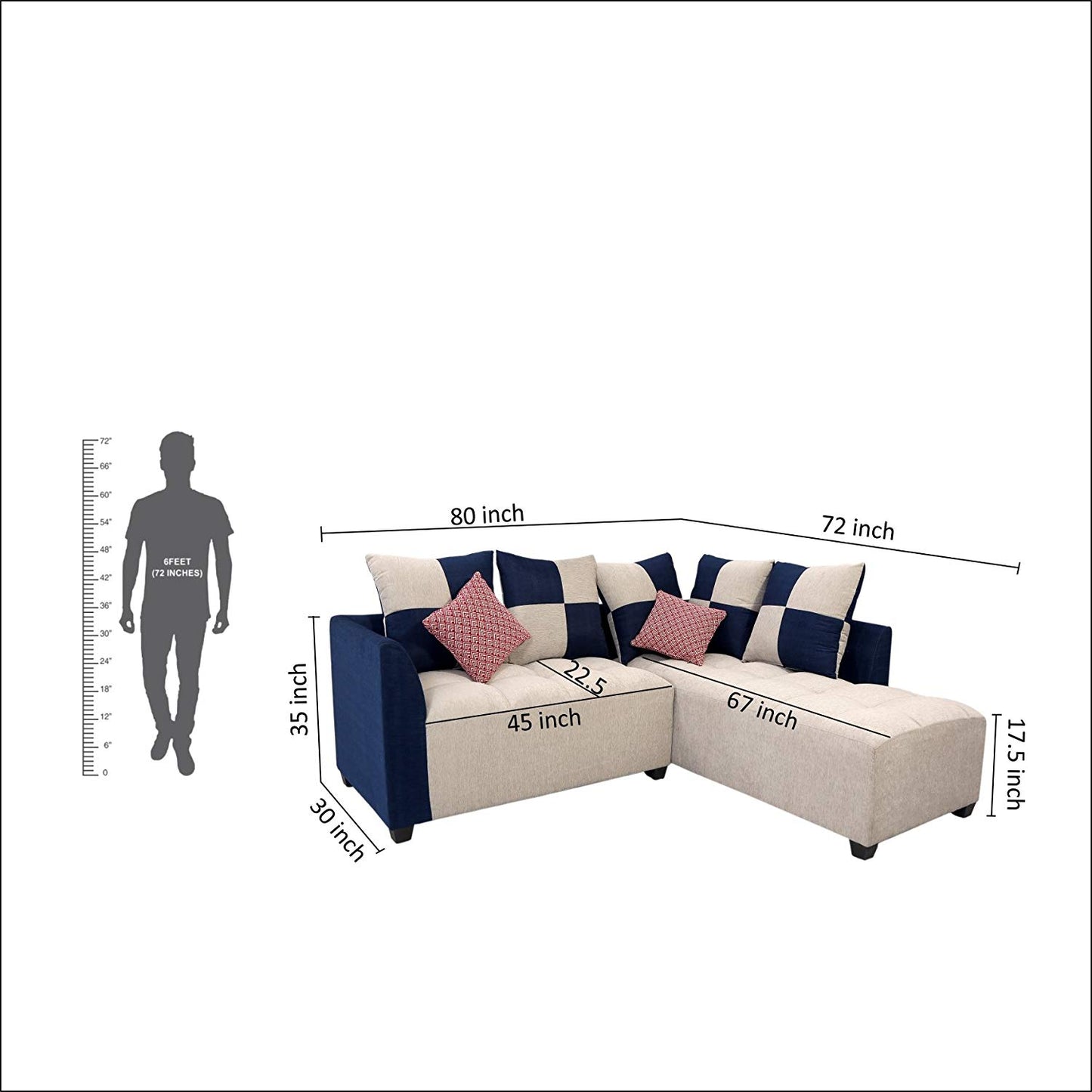 L Shape Sofa Set- Fabric Sofa Set (Grey and Blue)