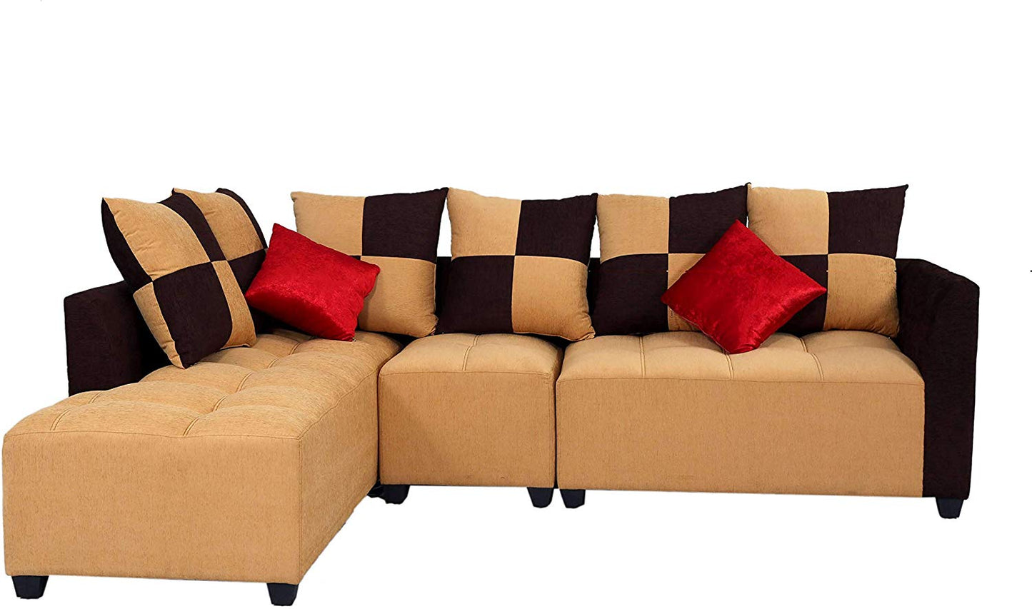 L Shape Sofa Set:- Daisuke Fabric Sofa Set (Beige & Brown)