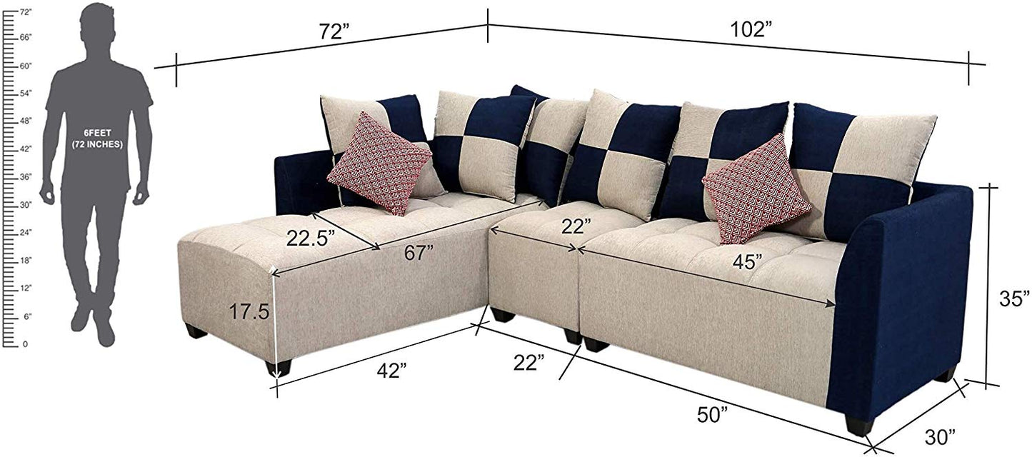 L Shape Sofa Set:- Daisuke Fabric Sofa Set (Beige & Brown)