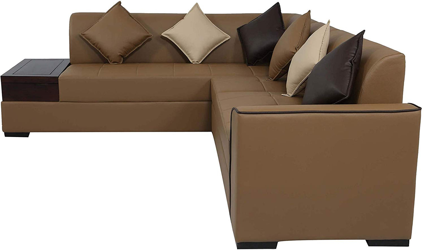 L Shape Sofa Set:- Rome 6 Seater Fabric Sofa Set (Tan Brown)