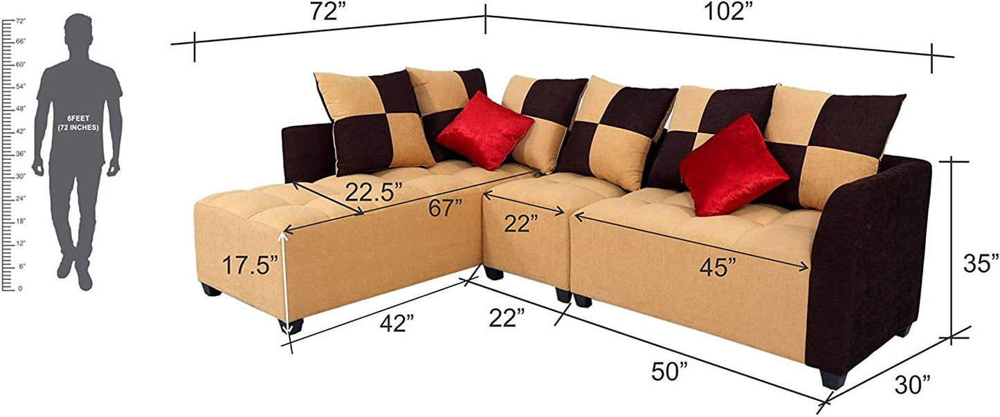 L Shape Sofa Set:- Daisuke Fabric Sofa Set (Beige & Brown)