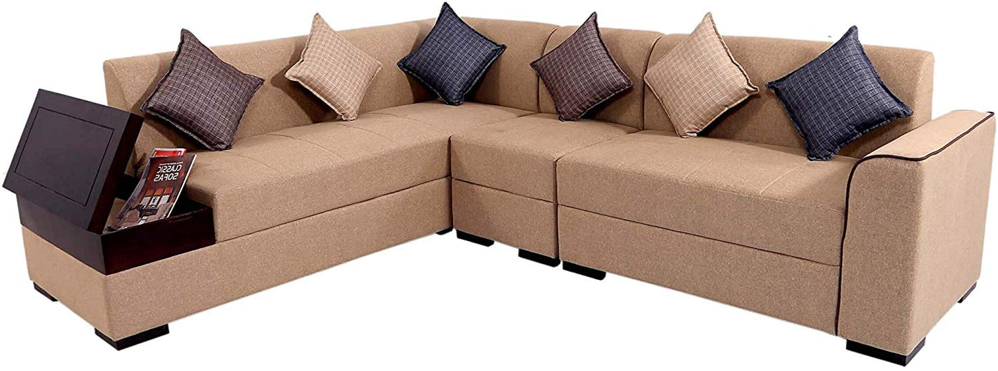 L Shape Sofa Set:- Rome 6 Seater Fabric Sofa Set (Tan Brown)