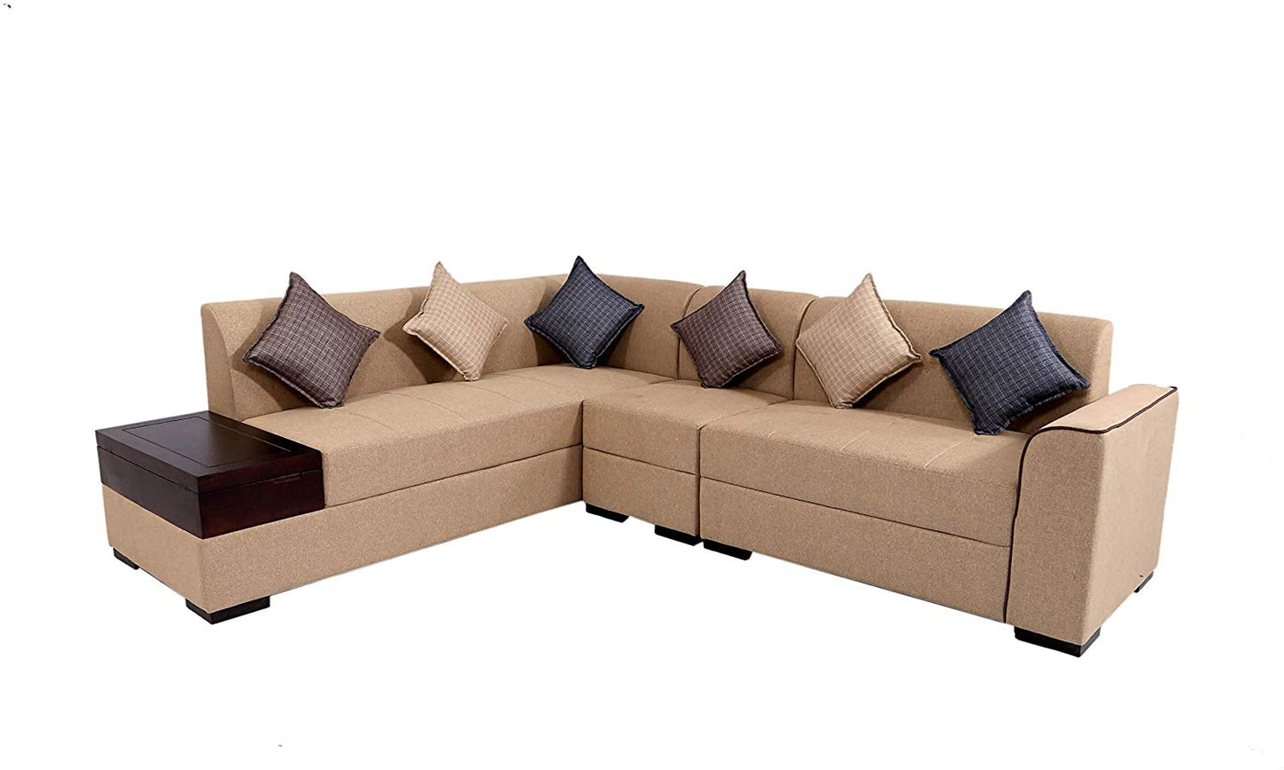 L Shape Sofa Set:- Rome 6 Seater Fabric Sofa Set (Tan Brown)