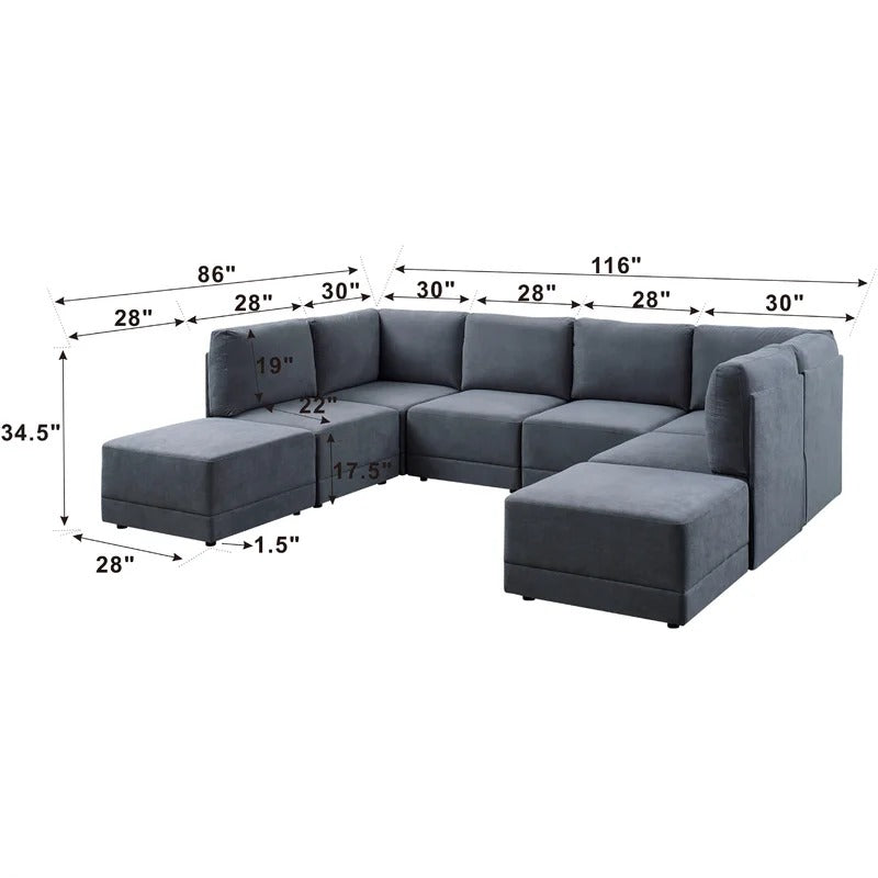 7 Seater Sofa Set : 116" Wide Symmetrical Modular Corner