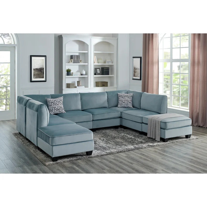 7 Seater Sofa Set: 120" Wide Velvet U Shape Sofa Set