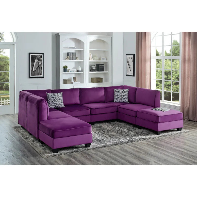 7 Seater Sofa Set: 120" Wide Velvet U Shape Sofa Set
