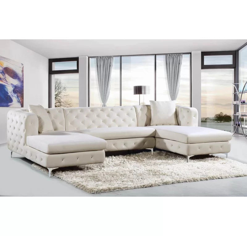 7 Seater Sofa Set: 120" Wide Velvet U Shape Sofa Set