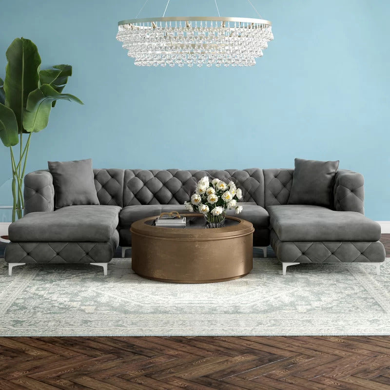 7 Seater Sofa Set: 120" Wide Velvet U Shape Sofa Set