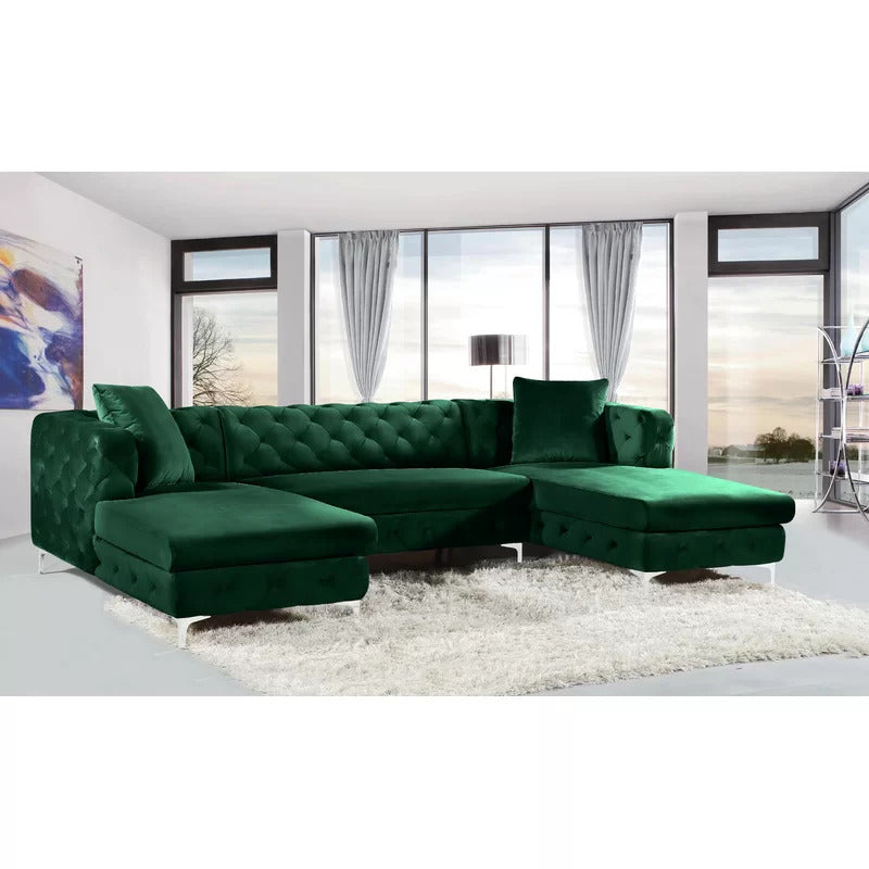 7 Seater Sofa Set: 120" Wide Velvet U Shape Sofa Set