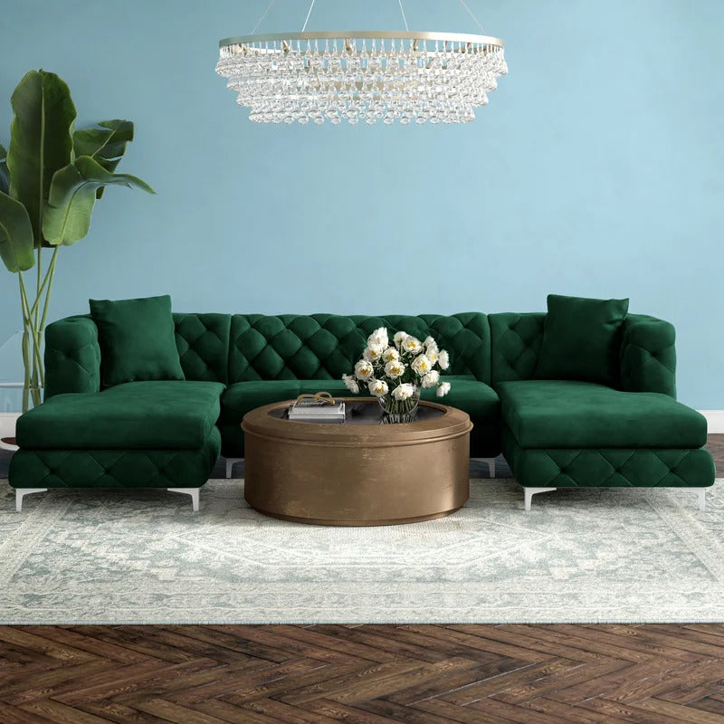 7 Seater Sofa Set: 120" Wide Velvet U Shape Sofa Set