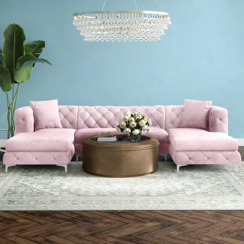 7 Seater Sofa Set: 120" Wide Velvet U Shape Sofa Set