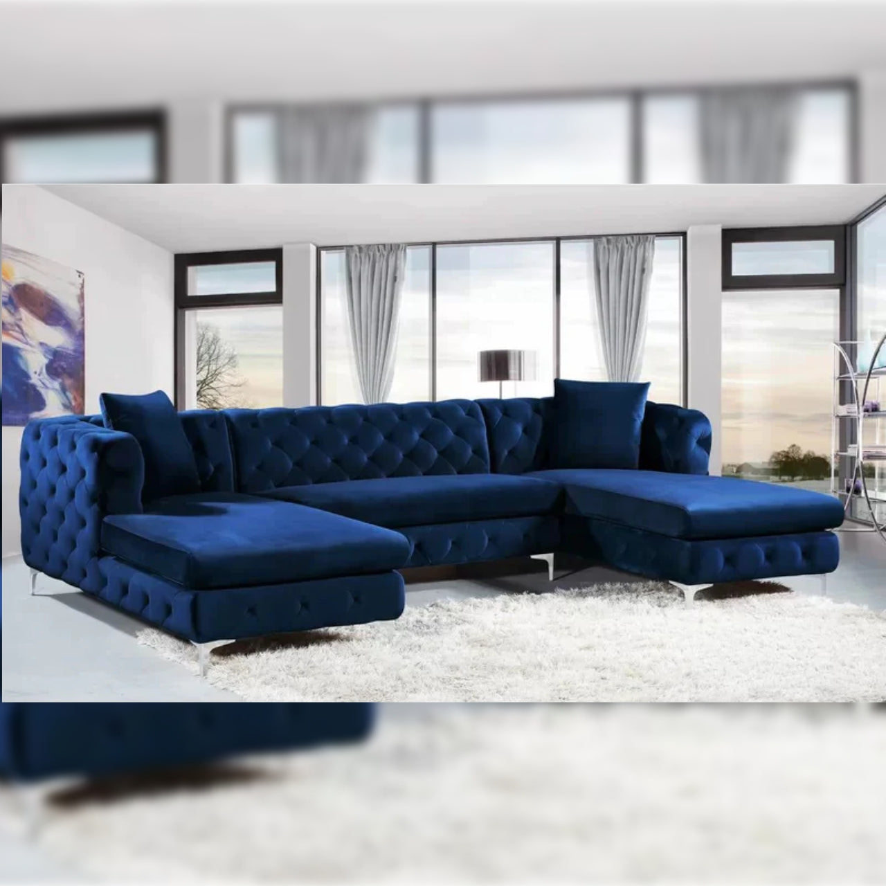 7 Seater Sofa Set: 120" Wide Velvet U Shape Sofa Set