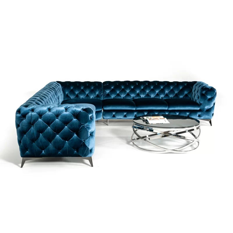 7 Seater Sofa Set: 130" Wide Symmetrical Corner Velvet Sectional Sofa