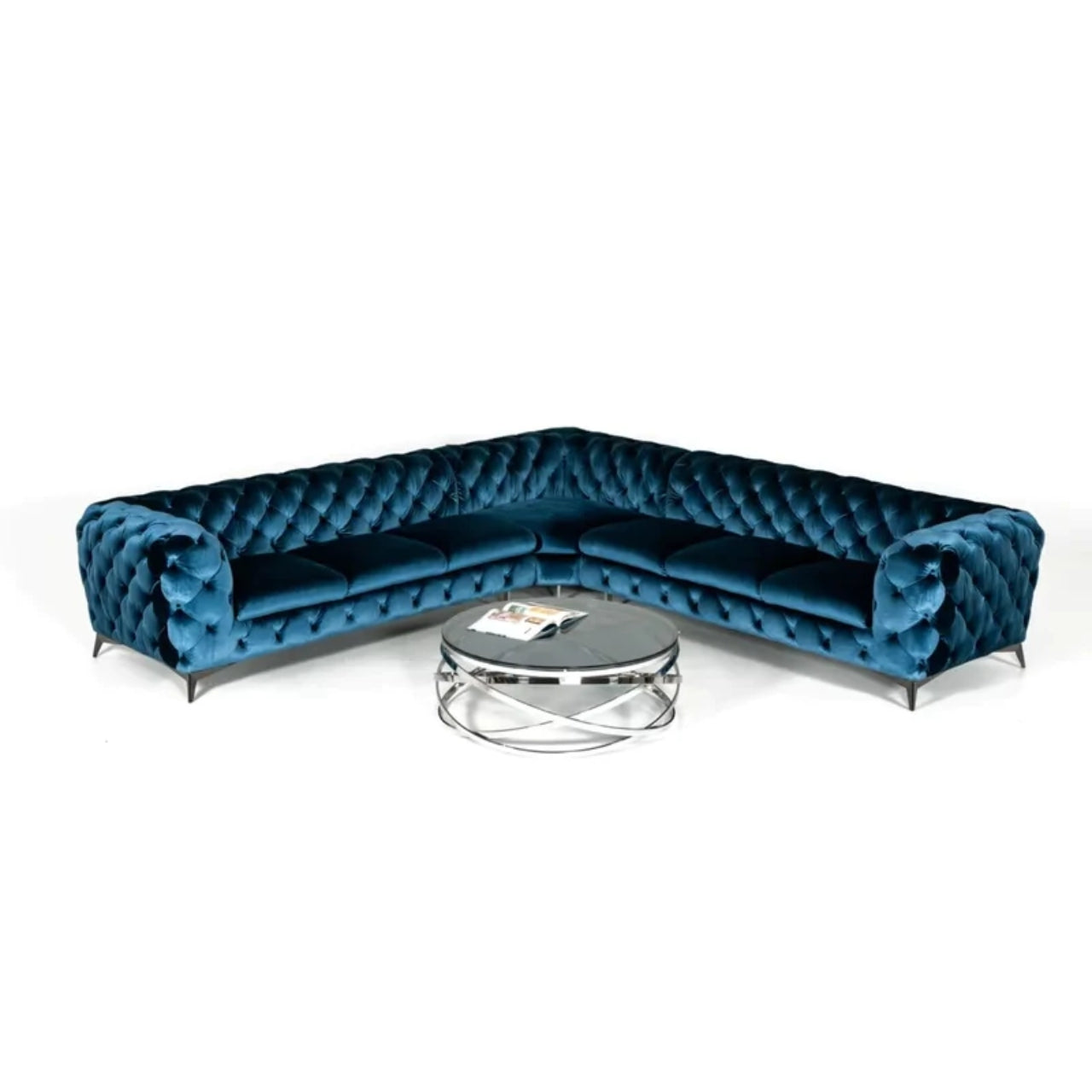 7 Seater Sofa Set: 130" Wide Symmetrical Corner Velvet Sectional Sofa
