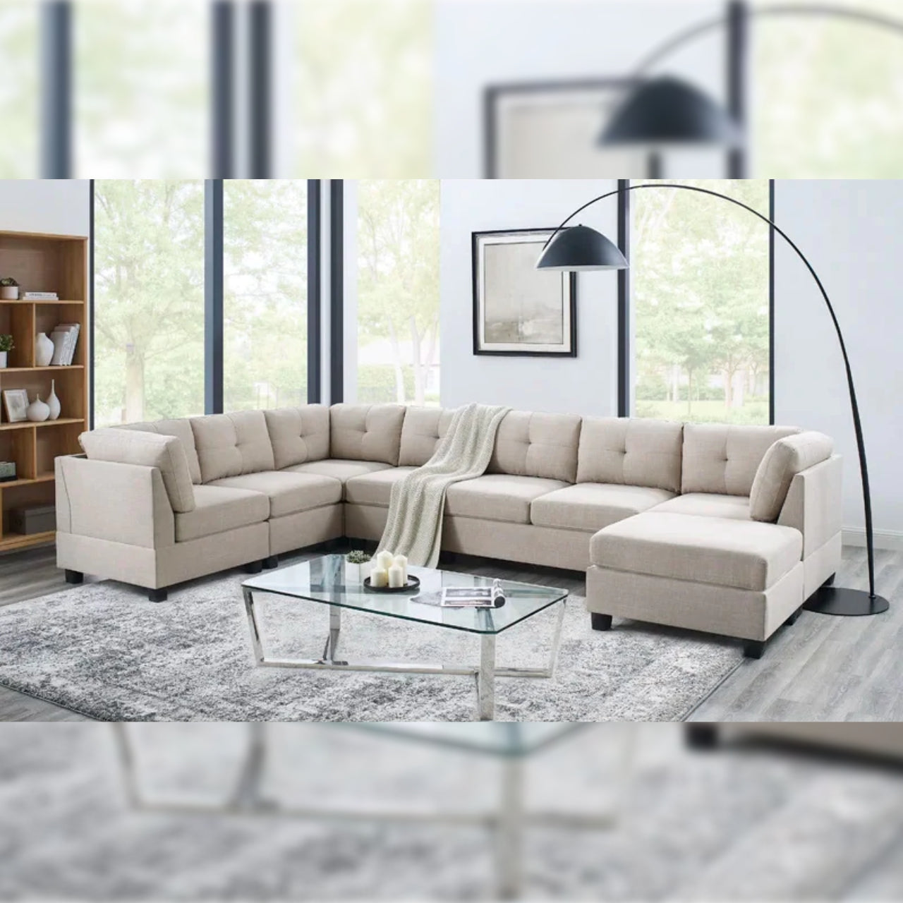 7 Seater Sofa Set 144 Wide Linen Modular U Shape Sofa Set