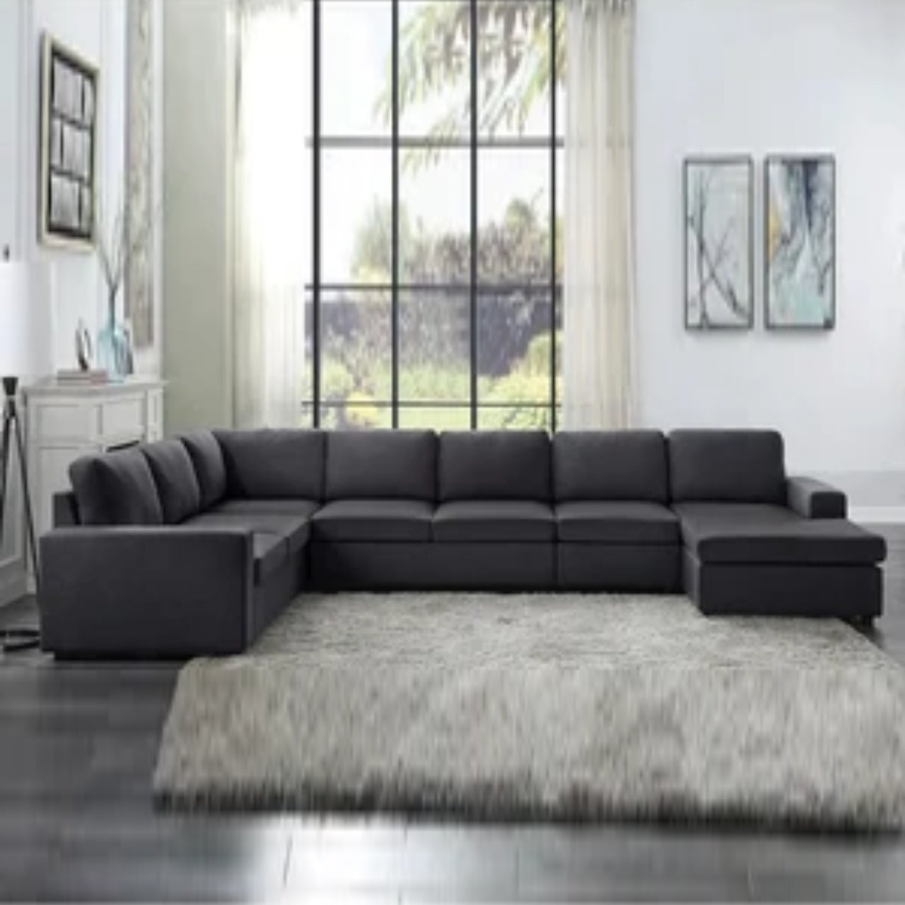 7 Seater Sofa Set: 147" Wide Reversible U Shape Sofa Set