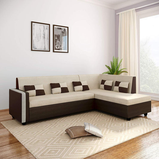 L Shape Sofa Set: -Lisa Fabric Sofa Set (Cream & Brown)
