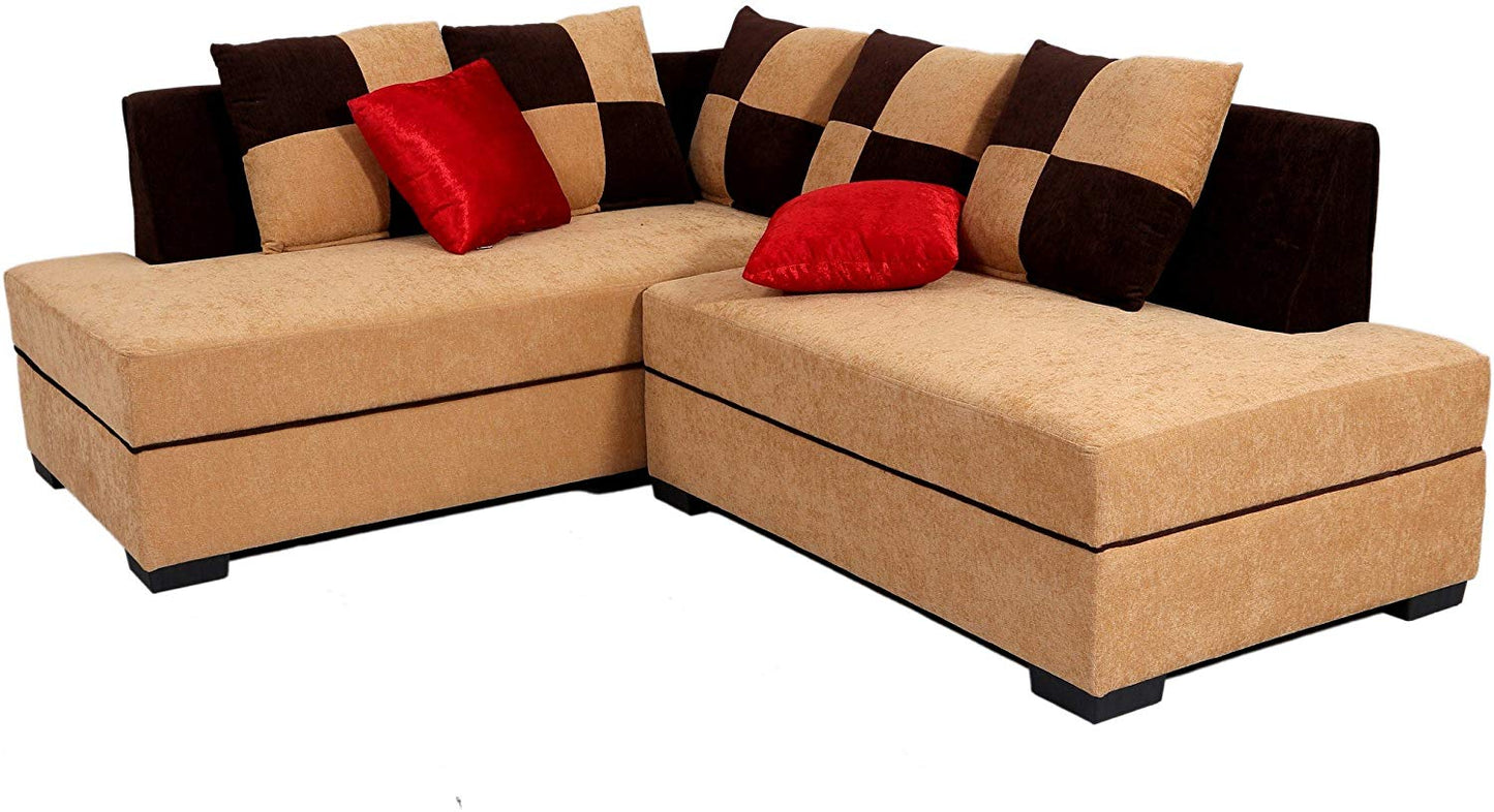 L Shape Sofa Set: Fabric Sofa Set (Beige Brown)