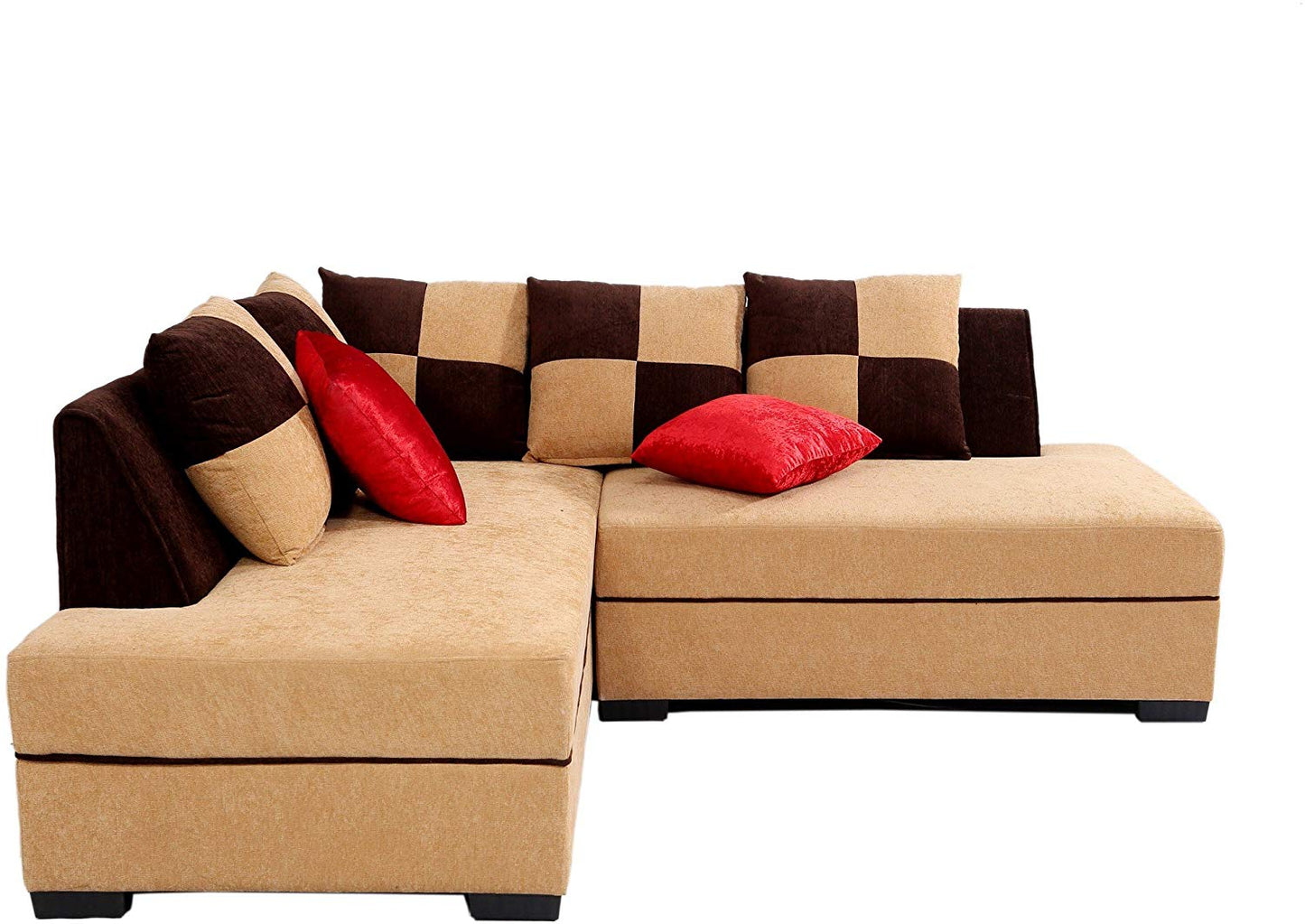 L Shape Sofa Set: Fabric Sofa Set (Beige Brown)