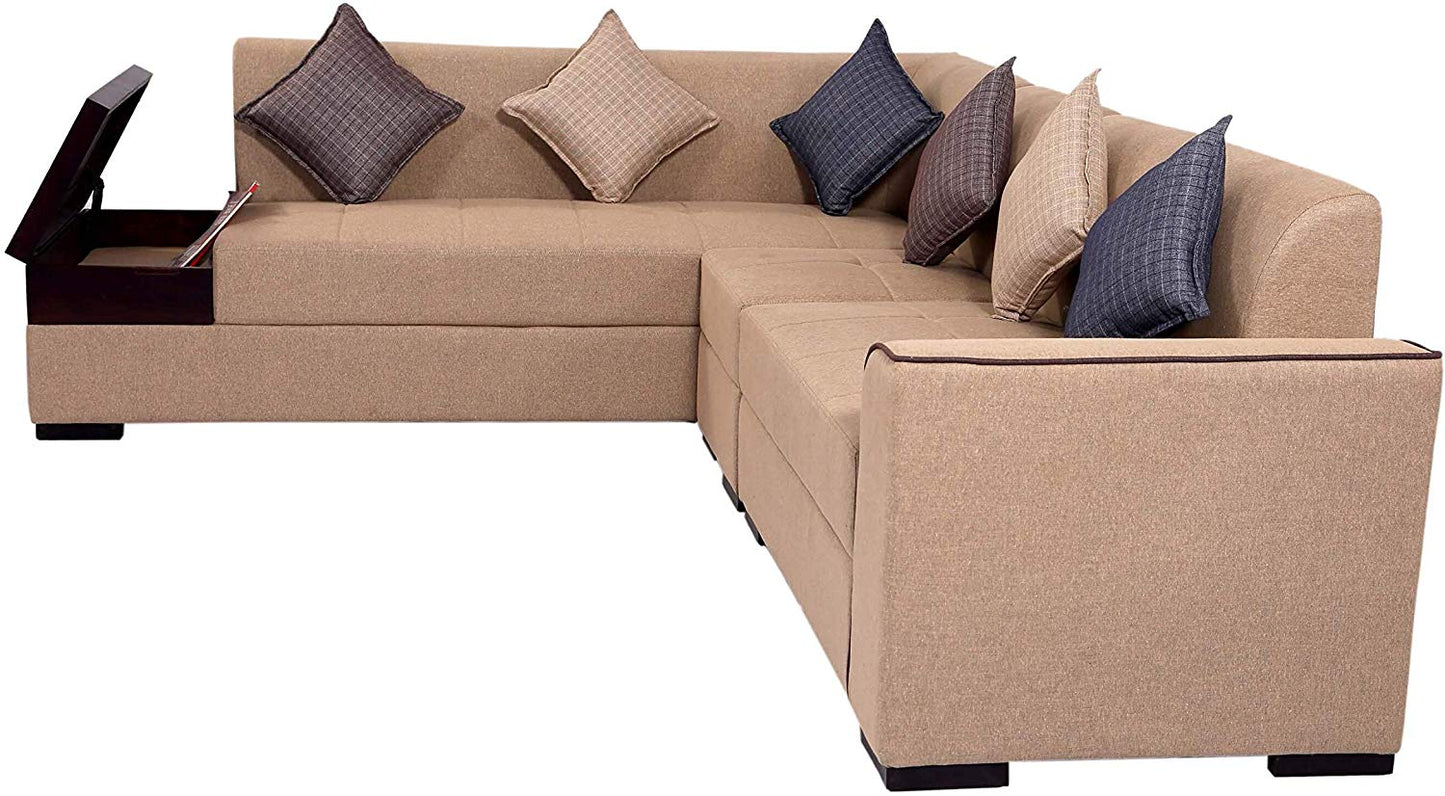 L Shape Sofa Set:- Rome 6 Seater Fabric Sofa Set (Tan Brown)