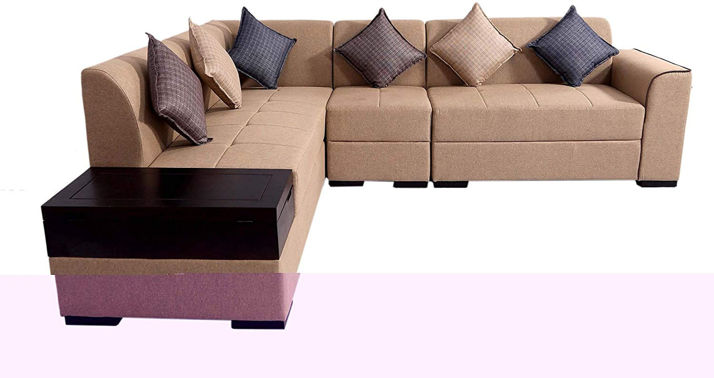 L Shape Sofa Set:- Rome 6 Seater Fabric Sofa Set (Tan Brown)