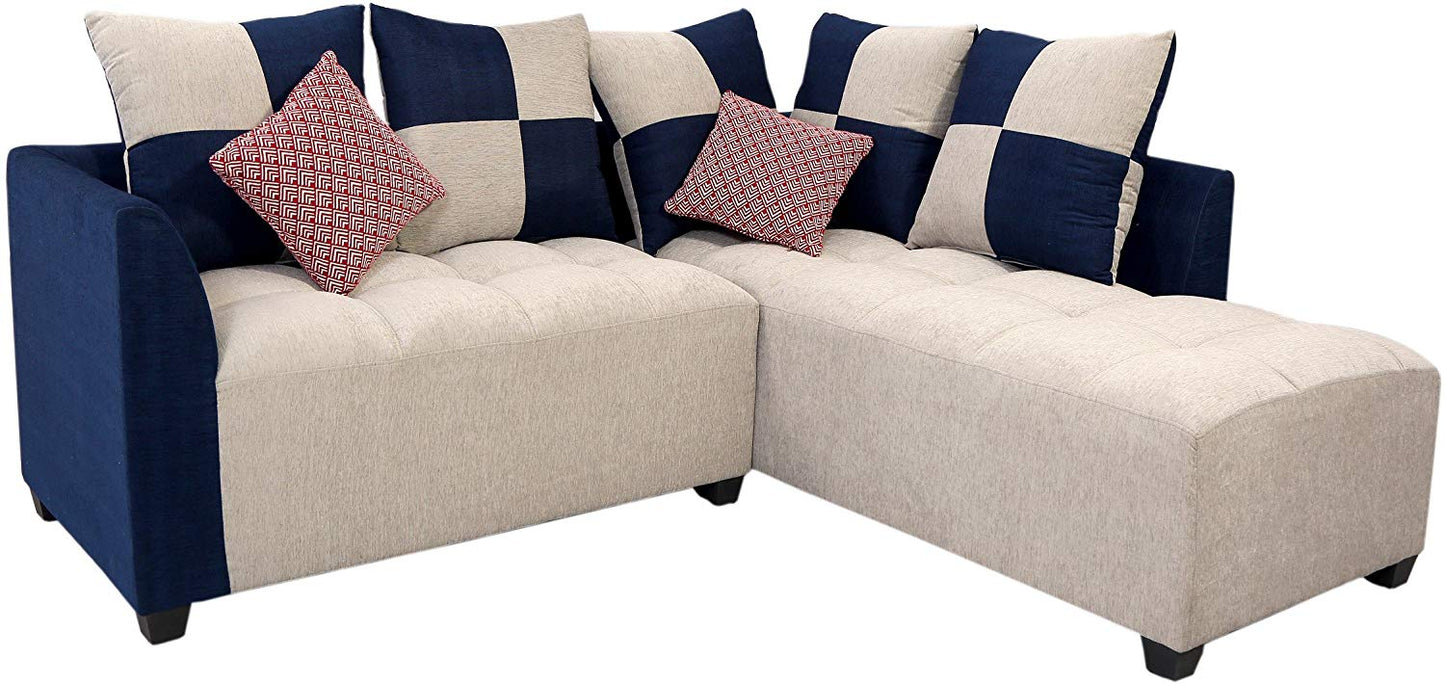 L Shape Sofa Set- Fabric Sofa Set (Grey and Blue)