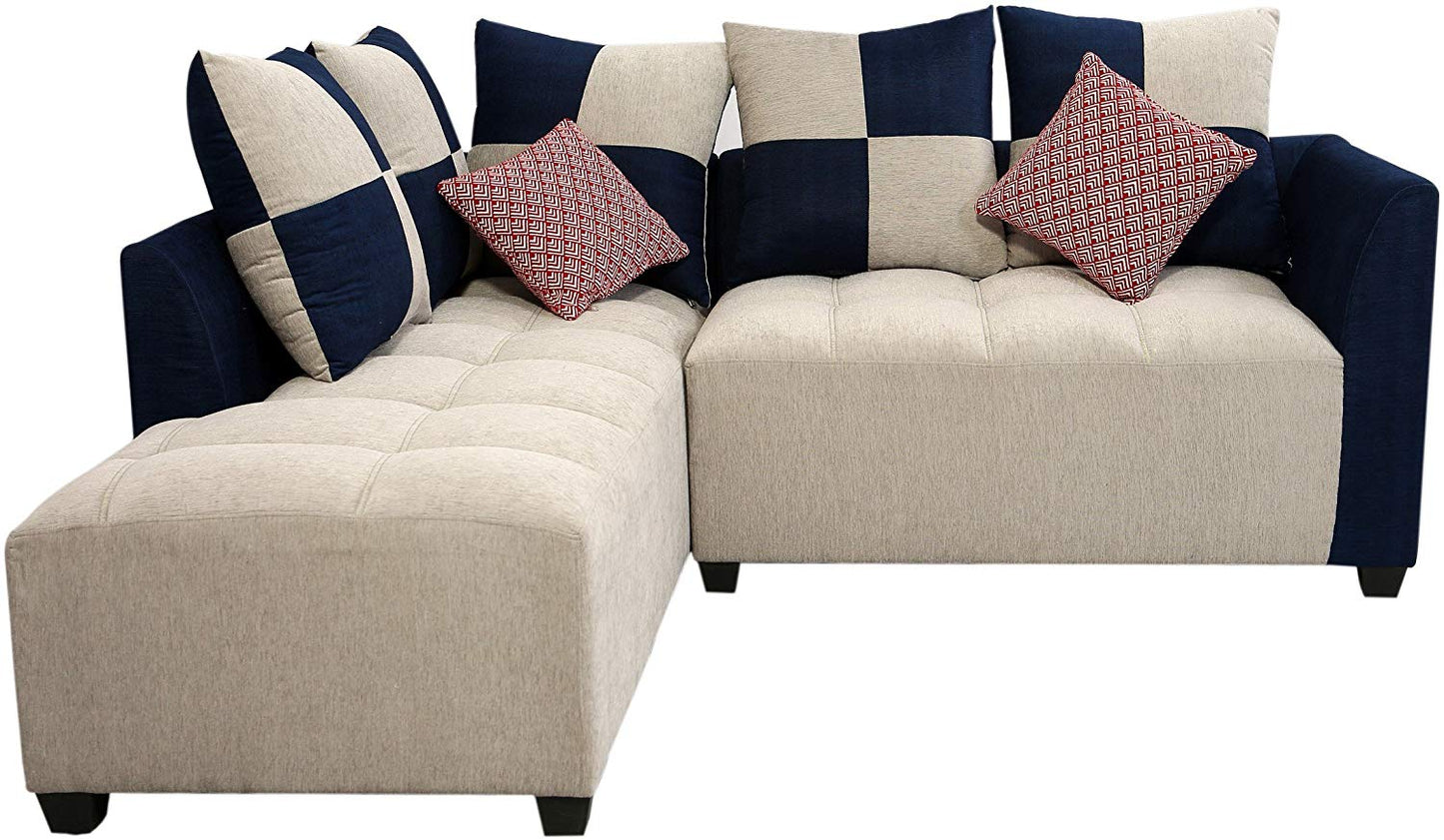 L Shape Sofa Set- Fabric Sofa Set (Grey and Blue)