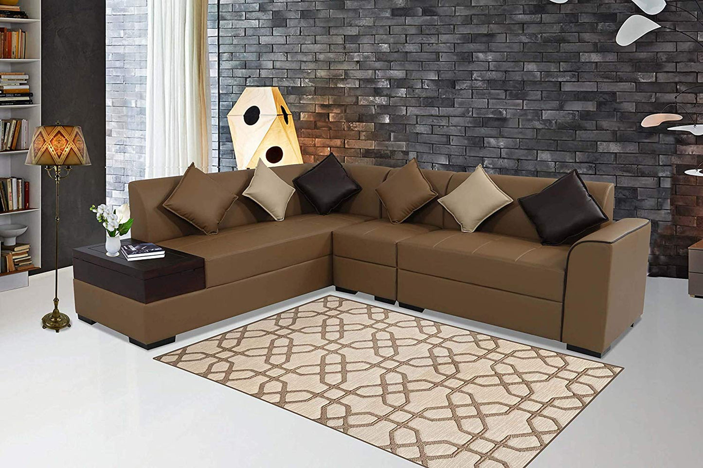 L Shape Sofa Set:- Rome 6 Seater Fabric Sofa Set (Tan Brown)