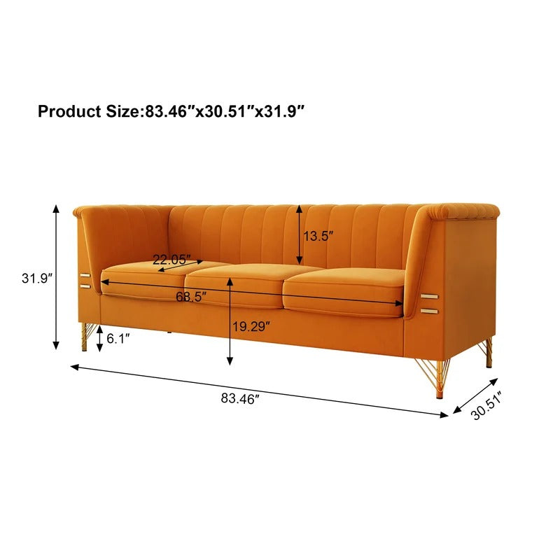 Office Sofa: 83.5'' Velvet Tuxedo Arm Sofa