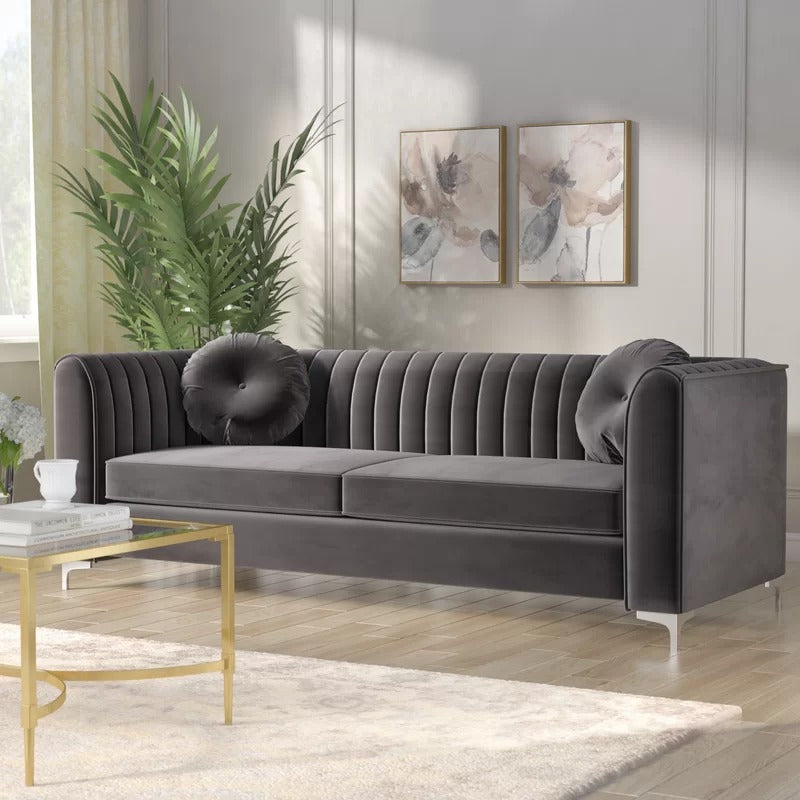 Office Sofa: 86.5'' Velvet Tuxedo Arm Sofa
