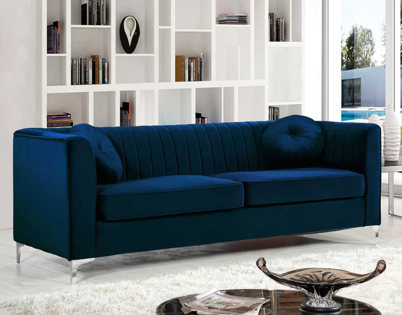 Office Sofa: 86.5'' Velvet Tuxedo Arm Sofa