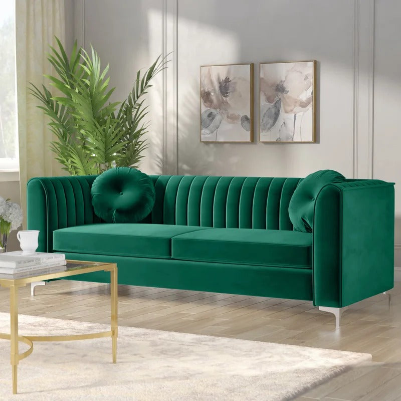 Office Sofa: 86.5'' Velvet Tuxedo Arm Sofa