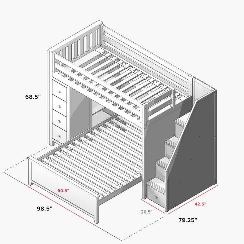 Bunk Bed: 8 Drawer Solid Wood L-Shaped Bunk Bed