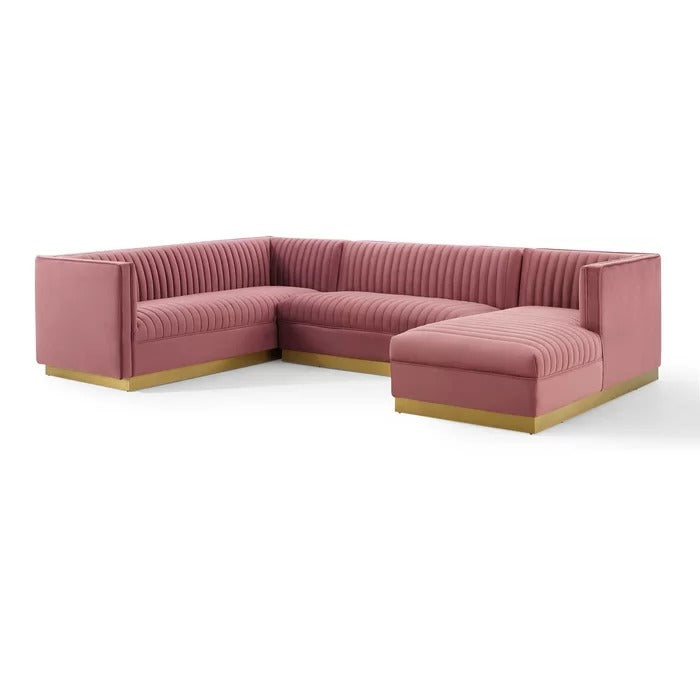 8 Seater Sofa Set: 123" Wide Velvet Symmetrical Sectional