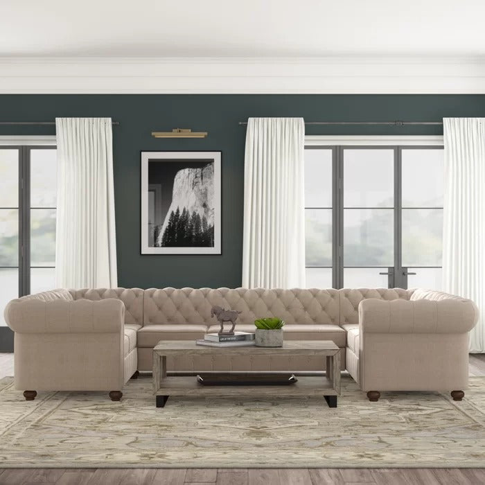 8 Seater Sofa Set: 135" Wide Linen Symmetrical Sectional