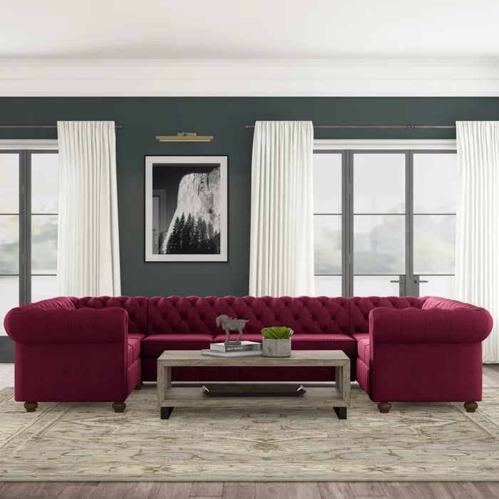 8 Seater Sofa Set: 135" Wide Linen Symmetrical Sectional