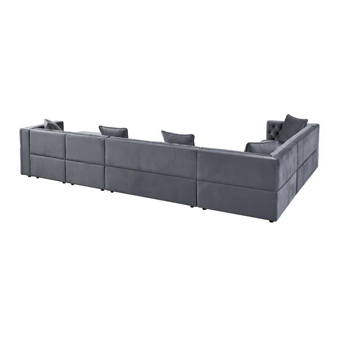 8 Seater Sofa Set: 149" Wide Velvet Left Hand Facing Modular Corner Sectional