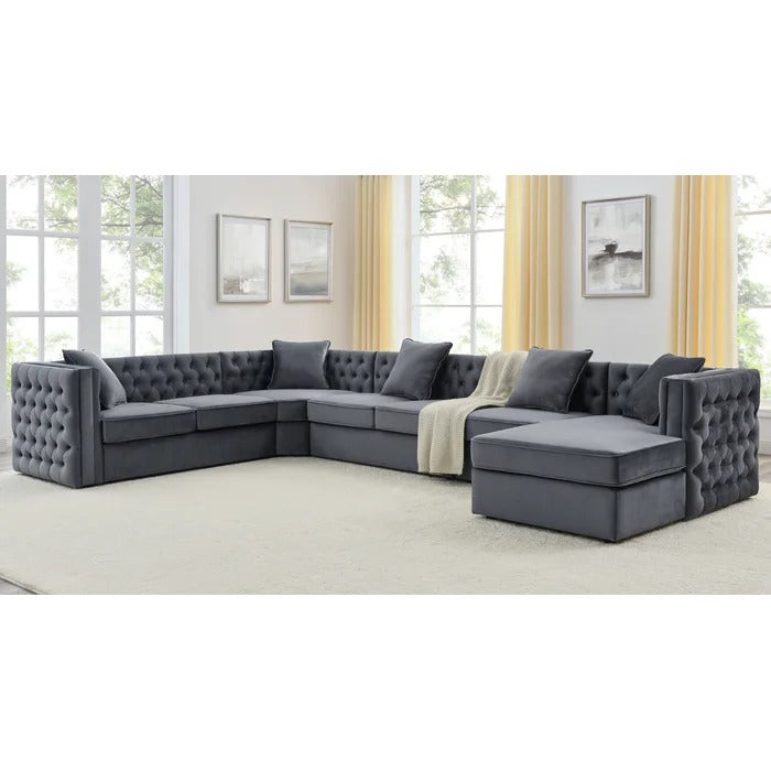 8 Seater Sofa Set: 149" Wide Velvet Left Hand Facing Modular Corner Sectional