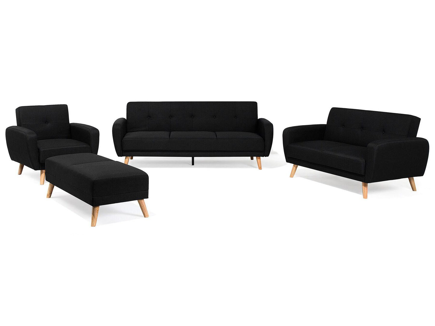 8 Seater Sofa Set: Black Fabric Living Room Sofa Set