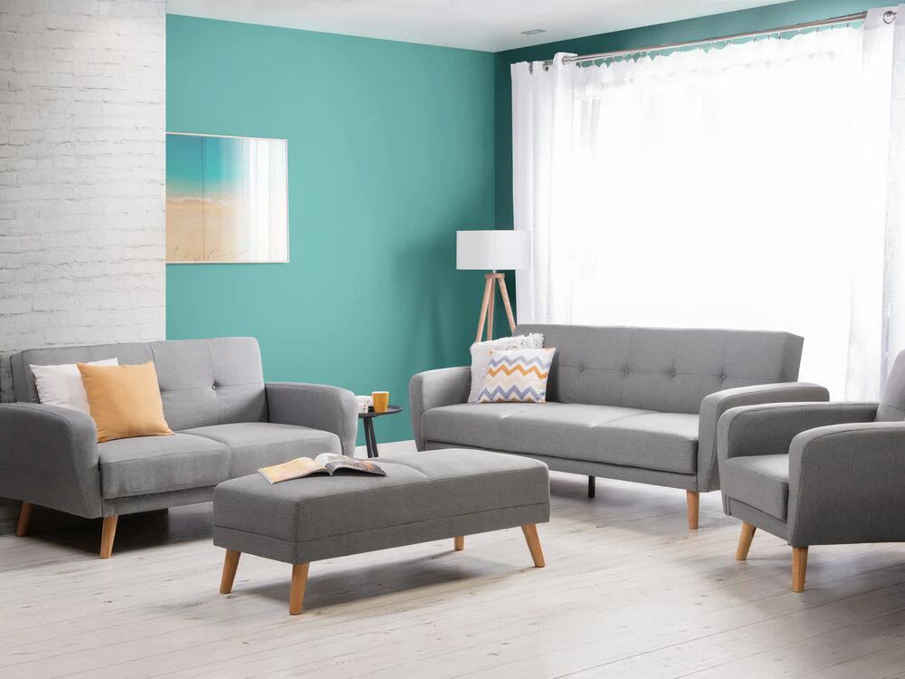 8 Seater Sofa Set: Black Fabric Living Room Sofa Set